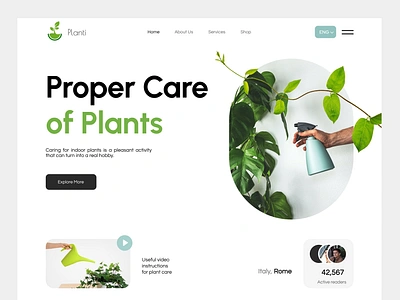 Planti - Website About Plant Care botanical cleandesign flowers garden leaves plant care plant illustration plantcare plants plantsdesign ui ux web website website plants websitedesign websiteplants