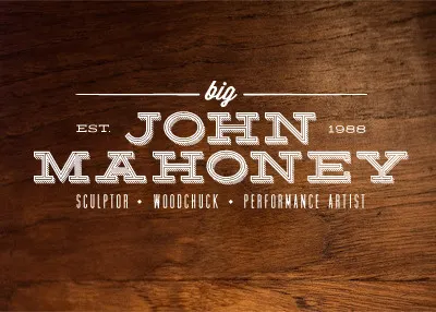 Big John Mahoney business card type white wood
