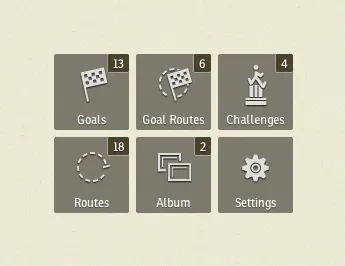 Goal Nav challenge cog goal icons route settings sub nav trophy walking