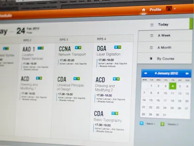 Schedule Page app button calendar class clean clear course date design dropdown gui hover icon lms management minimal minimalist month page profile room schedule school sidebar simple time today type ui web