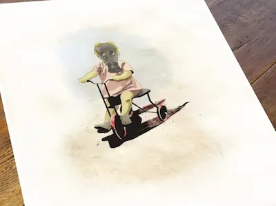 Illustration - Toddler in Gas Mask illustration
