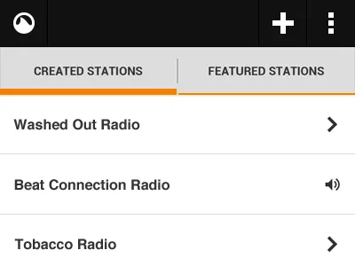 Grooveshark Radio App - Stations android app black create grooveshark list orange radio stations tabs white