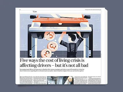 Telegraph car daniele simonelli dsgn economy editorial illustration garage illustration money newspaper telegraph texture vector