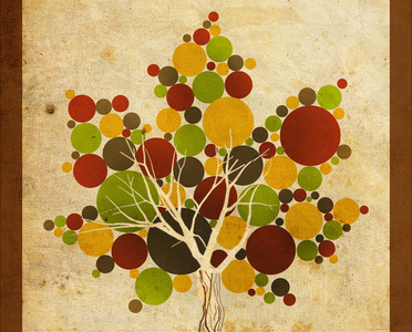 Autumn autumn branch circle dots leaf tree vintage