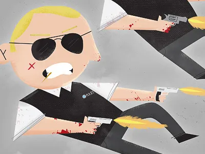 Shit just got real blood cop guns hot fuzz illustration movie police shades texture