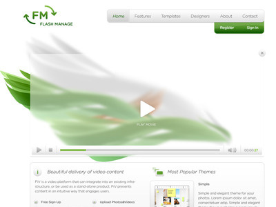 Flash Manage bright buttons clean clip content design flash management flashmanage moden modern movie play simple sleek smart solution ui user experience user friendly user interface ux video web website