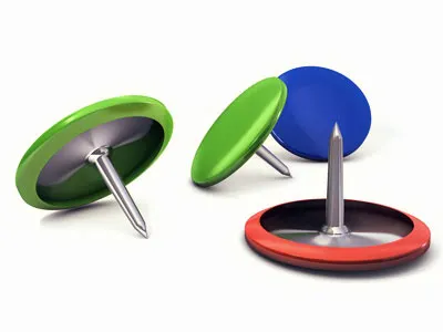 Thumbtack 3d blue green metal thumbtack yellow