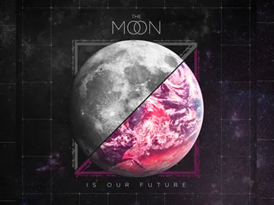 The Moon circle circular colorful earth galaxy gride lines moon planet poster space split typography