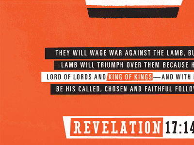 Revelation alternate gothic bible black christianity god graphic design grunge legion orange portrait print typography verse white