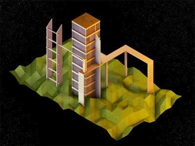 BLDG. 3d architecture bridge building c4d cinema 4d city environment iso isometric landscape lowpoly model polygons render test walkway