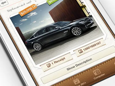 Getbelongings iphone app app ios iphone leather paper receipt stitches tags texture ui ux