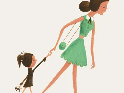 holding hands bear collar dress girl gouache illustration lady