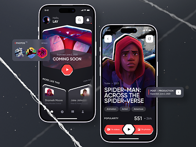 Spider-Man Across The Spider-Verse - App Concept booking concept creative film inspiration marvel media miles mobile mobile ux movie netflix peter parker spiderman streaming streaming service trend ui ux