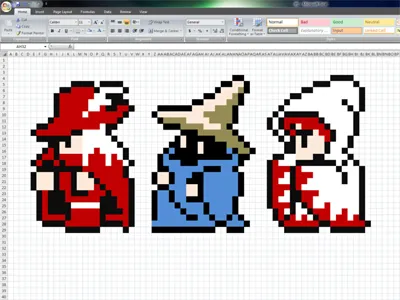 excel art - final fantasy excel final fantasy nintendo pixel art spreadsheet