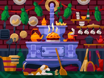 Antique stove illustration antique kitchen antique stove colorful flat illustration oven painting pbn puzzle stove vector vintage kitchen vintage stove wood stove