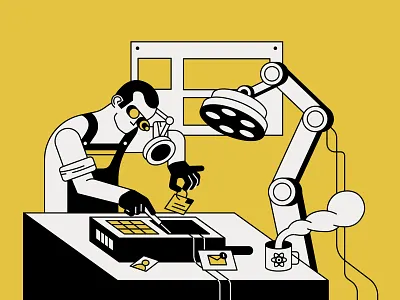 Mobile development character cover developer illustration line mobile phone react vector