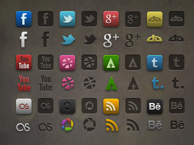Socialis 3 - PSD, GIF & Cutouts aim animation deviantart dribbble facebook forrst free freebie gif google icon icons lastfm pack psd rss social socialis spotify tumblr twitter vimeo youtube