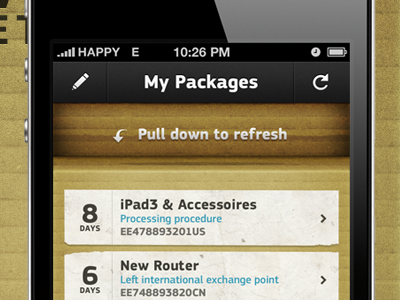 Sneak Peak to Another Package Tracking App app application box cardboard delivery design gui interface ios iphone mobile number office paper post post office tracking ui ux