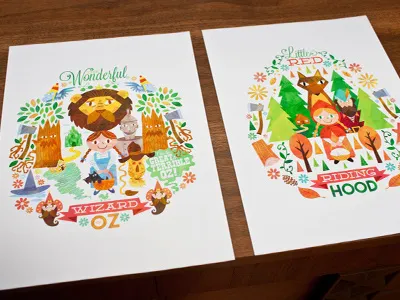 Fairy Tale Prints book dog illustration lion print red riding hood story wizard of oz wolf