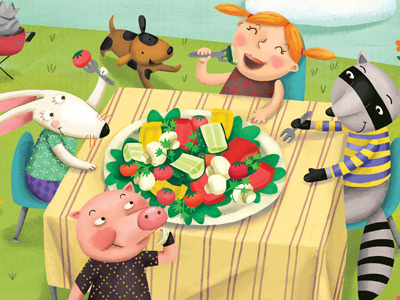 Veggie Picnic barbecue bunny chef chicken food health outdoors picnic pig piggy rabbit raccoon spring summer veggies