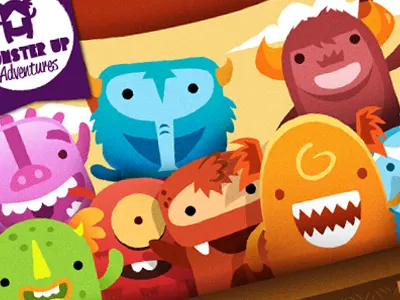 Promo illustration airship characters game graphics happy illustration mobile monster up monsters sky sounas windows phone