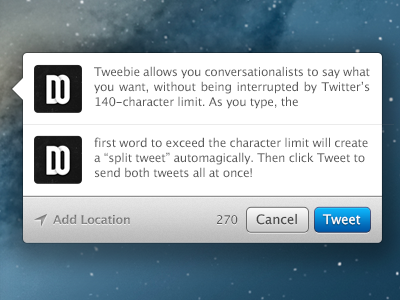 Tweebie | InfiniTweet app compose infinitweet mac os x tweebie tweet ui ux