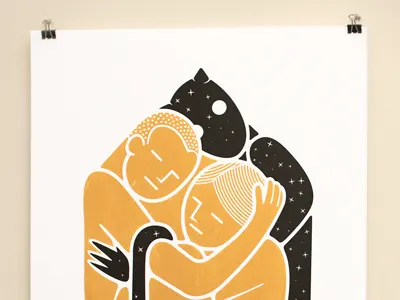 Cubic embrace ~ golden galaxy ~ silkscreen prints art cube cubic datamouth devil gold man print silkscreen woman