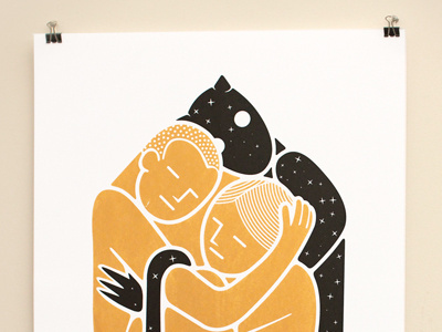 Cubic embrace ~ golden galaxy ~ silkscreen prints art cube cubic datamouth devil gold man print silkscreen woman