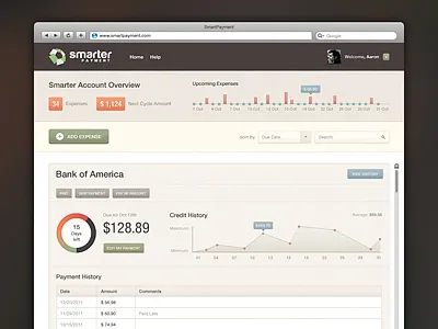 Dashboard Smart Payment app blue brown chart dashboard financial graph green orange ui ux yellow