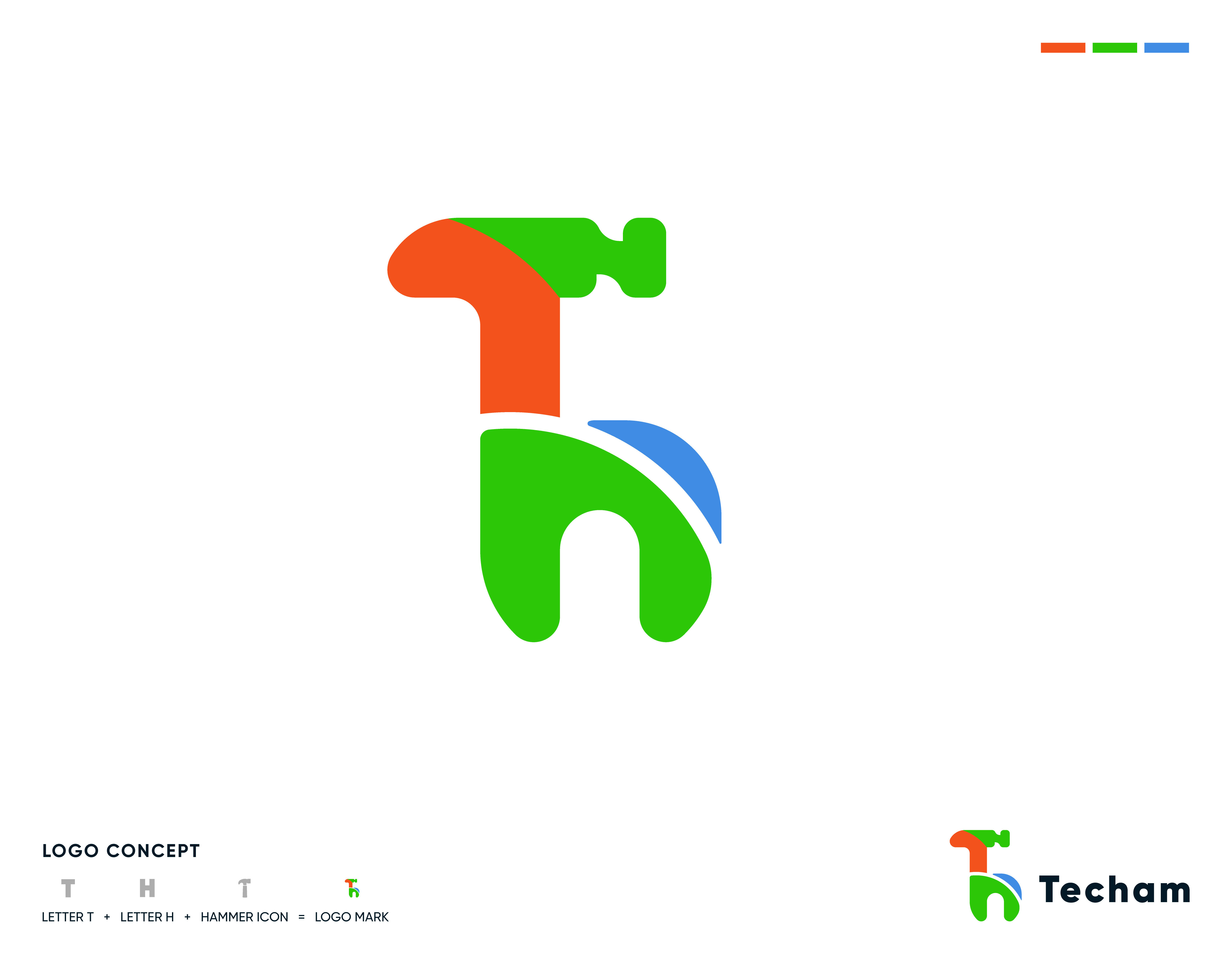 Letter T,H Logo Design Concept for Techam abstract business logo company design designer hammer icon identity letter h letter logo letter logo mark letter t logo logo concept logo design logo designer logo folio logo mark modern techam logo vector