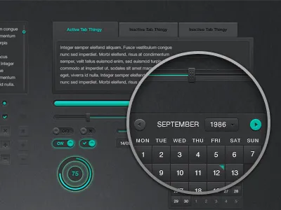 Dark UI Kit (Free PSD) buttons dark free psd inputs multi colour slider tabs ui user interface