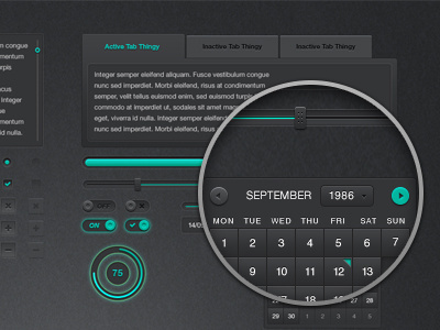 Dark UI Kit (Free PSD) buttons dark free psd inputs multi colour slider tabs ui user interface