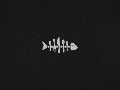 Fish Food v2 bones brand eat fin fish fork knife logo mark restaurant skeleton spoon swim