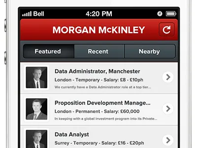 Recruitment App Assets app design graphic ios ios5 iphone list profiles recruitment red retina ui ux