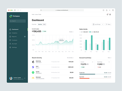 Octopus - Finance dashboard chart dashboard finance product ui ux
