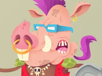 Bebop cartoon illustration ninja turtles pig retro tv show