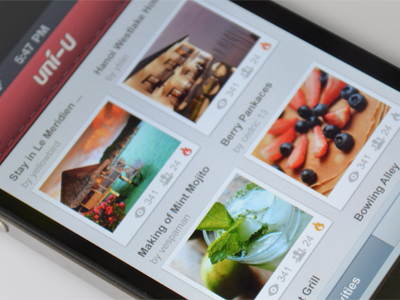 Uni-u app summary page image listing screen iphone social app