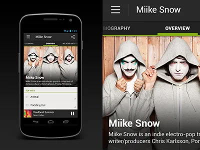 Spotify for Android: Artist android artist audio cream google holo ice ics interaction design mobile music music player player sandwich spotify ui user interface ux visual design work