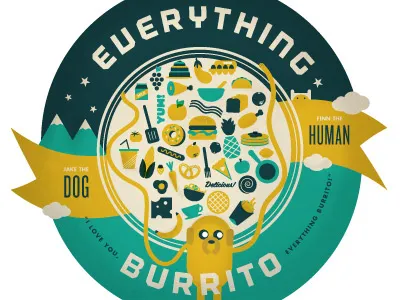 Everything Burrito 3 color adventure time blue burrito finn food green illustration jake typography vector