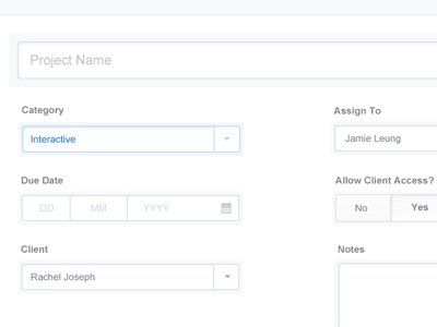 Project Creation Form buttons calendar drop down form tabs ui web app website website app