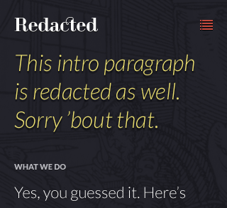 Mobile view of a side project geotica lato mobile navigation redacted responsive woodcut