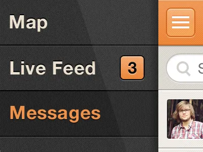 iPhone Side Menu app button icons ios iphone map menu nav orange selected ui user interface