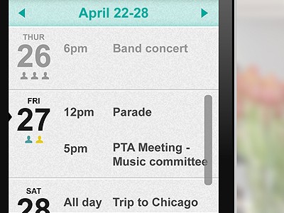 Week view agenda app calendar child mobile parent phone planning scroll ui view week