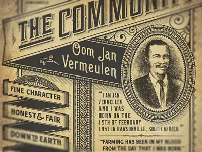 'Uncle John' Wine Label antique banner cartouche engraving etching illustration label labour simon frouws south africa the famous frouws typography vintage wine wine label woodcut worker