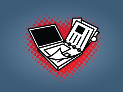 Not one, both analog digital icons laptop paper pictograms