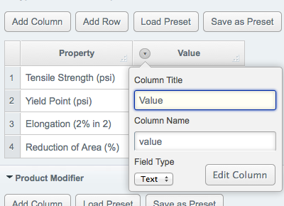 Table Builder - Editing a Column