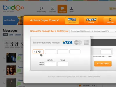 Badoo Payment Form badoo card credit form interface payment ui