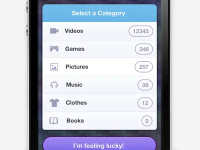I'm Feeling Lucky! app apple blue helvetica icons ios iphone purple this project took forever user interface