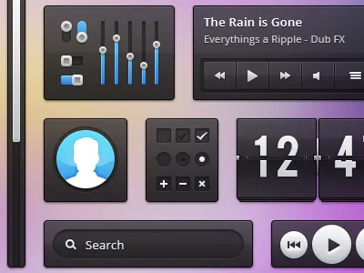 Transparent Ui kit black blue button interface music play scrollbar transparent ui video