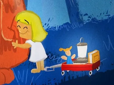 Hard to say goodbye doll forest girl kid monster red sad wagon